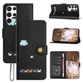 thumbnail image 1 of for Samsung Galaxy S22 Ultra Lovely Cartoon Pattern Wallet Flip PU Leather Case, with Wrist Strap / Credit Card Slots / Photo Slot / Cash Pocket Kickstand Cute Phone Cover for Galaxy S22 Ultra, Black, 1 of 8