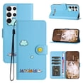 thumbnail image 1 of for Samsung Galaxy S22 Ultra Lovely Cartoon Pattern Wallet Flip PU Leather Case, with Wrist Strap / Credit Card Slots / Photo Slot / Cash Pocket Kickstand Cute Phone Cover for Galaxy S22 Ultra, Blue, 1 of 8