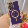 thumbnail image 1 of for Samsung Galaxy S22 Ultra Magnetic Case Compatible with MagSafe, Luxury Plating Bling Love Heart Pattern Transparent Shockproof Case with Raised Full Camera Lens Protection-Purple, 1 of 12