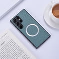thumbnail image 1 of For Samsung Galaxy S22 Ultra Matte Case [Compatible with Magsafe] Soft TPU Bumper + PU Leather Cloth Textured Back Ultra-Thin Business Shockproof Soft Drop Protective Case,Green, 1 of 9