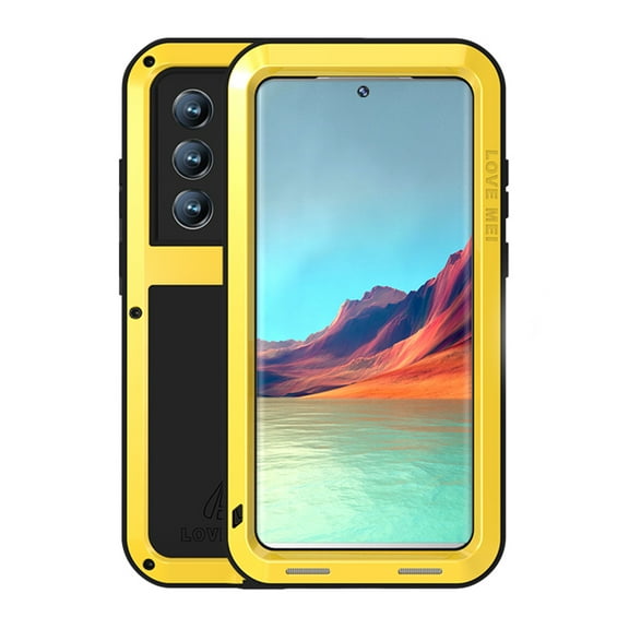 Samsung Galaxy S22 Ultra Metal Bumper Silicone Case with Stand Hybrid Military [Tough Armour] Shockproof Heavy Duty Rugged case Built-in Screen Protector Cover for Samsung Galaxy S22 Ultra,Yellow