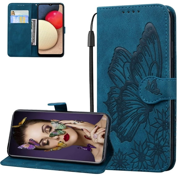 for Samsung Galaxy S22 Ultra (Not S22) Case Butterfly for Women Girls,Vintage Butterflies PU Leather with ID Credit Card Wallet Case Case for Samsung Galaxy S22 Ultra Retro Blue
