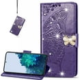 thumbnail image 1 of for Samsung Galaxy S22 Ultra (Not S22) Wallet Case,Butterfly Flower PU Leather with Credit Card Slots Holder Magnetic Closure Case Cover for Samsung Galaxy S22 Ultra Rhinestone Deep Purple, 1 of 14