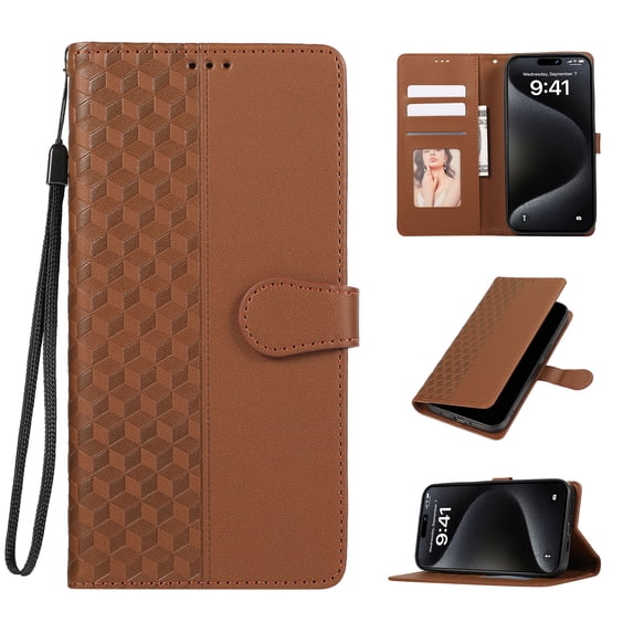 for Samsung Galaxy S22 Ultra PU Leather Wallet Case, Elegant Magnetic Buckle Kickstand Wrist Strap Card Slots Drop Protection Shockproof Protective Cover for Samsung Galaxy S22 Ultra, Brown
