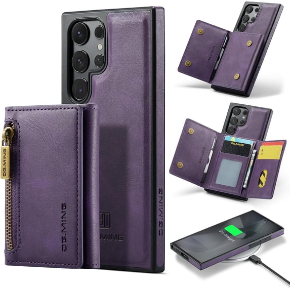 for Samsung Galaxy S22 Ultra Phone Protective Case, Magnetic Detachable Card Holder, Wireless Charging Back Cover, Soft Lining Outer Shell Compatible with Magsafe, Coin Purse with Stand