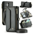 thumbnail image 1 of for Samsung Galaxy S22 Ultra Rugged Case, Classic PU Leather Shoulder Strap Wrist Strap Zipper Pocket RFID Blocking Wireless Charging Kickstand Case Cover for Samsung Galaxy S22 Ultra, Black, 1 of 10
