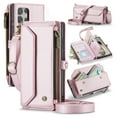 thumbnail image 1 of for Samsung Galaxy S22 Ultra Rugged Case, Classic PU Leather Shoulder Strap Wrist Strap Zipper Pocket RFID Blocking Wireless Charging Kickstand Case Cover for Samsung Galaxy S22 Ultra, Pink, 1 of 10