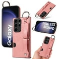 thumbnail image 1 of for Samsung Galaxy S22 Ultra Wallet Case with Card Holder, Hand Wrist Strap Loop Holder Kickstand, Finger Grip Ring PU Leather Double Buttons Shockproof Soft TPU Cover for Galaxy S22 Ultra, Pink, 1 of 10