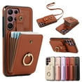 thumbnail image 1 of for Samsung Galaxy S22 Ultra Wallet Case with Card Holder, PU Leather Case with Ring Holder Kickstand, Snap Button Card Slots Case for Women Men for S22 Ultra with Crossbody Strap - Brown, 1 of 8