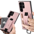 thumbnail image 1 of for Samsung Galaxy S22 Ultra Wallet Case, Classic Finger Ring with Card Holder Lychee Texture PU Leather Back Cover with Wristband Kickstand Shockproof Drop Protective for S22 Ultra, Pink, 1 of 10