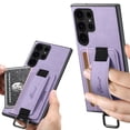 thumbnail image 1 of for Samsung Galaxy S22 Ultra Wallet Case, Classic Finger Ring with Card Holder Lychee Texture PU Leather Back Cover with Wristband Kickstand Shockproof Drop Protective for S22 Ultra, Purple, 1 of 9