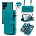 thumbnail image 1 of Samsung Galaxy S22 Ultra Wallet Case with Crossbody Shoulder Strap, 2 in 1 Magnetic Detachable Wallet Purse Durable PU Leather Zipper Handbag Folio Flip Card Slot Protection Back Cover, Blue, 1 of 8
