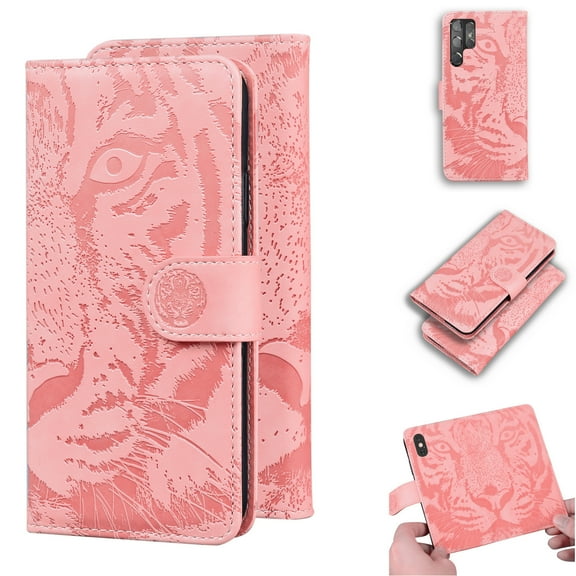 Samsung Galaxy S22 Ultra Wallet Case, Dteck Embossed Tiger Pattern PU Leather Folio Flip Shockproof Protective Cover for Samsung Galaxy S22 Ultra, Pink