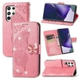 thumbnail image 1 of Samsung Galaxy S22 Ultra Wallet Case, Mantto Bling Butterfly Flower PU Leather Flip Phone Cover Credit Cards Slot Shockproof Protective Kickstand Case for Samsung Galaxy S22 Ultra, Pink, 1 of 13