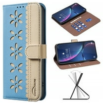 For Samsung Galaxy S22 Ultra Wallet Case with RFID Blocking Credit Card Flip Stand Cute Flower Hollow-out Design PU Leather Magnetic Clasp Closure Phone Cover For Samsung Galaxy S22 Ultra,Lightblue