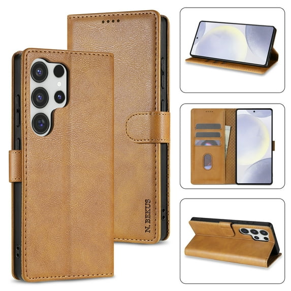 for Samsung Galaxy S22 Ultra Wallet Case with RFID Blocking Credit Card Holder, Magnetic Clasp PU Leather Folio Flip Kickstand Shockproof Cover Women Men for Samsung Galaxy S22 Ultra,Brown