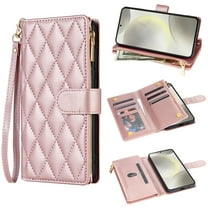 for Samsung Galaxy S22 Ultra Wallet case with Card Holder,Phone case RFID Blocking PU Leather Flip Shockproof Cover with Hand Strap Zipper Credit Card Holder Slots for Women Men,Rosegold