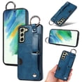 thumbnail image 1 of for Samsung Galaxy S22 Wallet Case with Card Holder, Hand Wrist Strap Loop Holder Kickstand, Finger Grip Ring Buckle PU Leather Double Buttons Shockproof Cover for Samsung Galaxy S22, Blue, 1 of 10