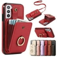 thumbnail image 1 of for Samsung Galaxy S22 Wallet Case with Card Holder, PU Leather Case with Ring Holder Kickstand, Snap Button Card Slots Case for Women Men for S22 with Crossbody Strap - Red, 1 of 7