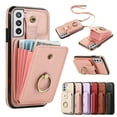 thumbnail image 1 of for Samsung Galaxy S22 Wallet Case with Card Holder, PU Leather Case with Ring Holder Kickstand, Snap Button Card Slots Case for Women Men for S22 with Crossbody Strap - Rosegold, 1 of 7