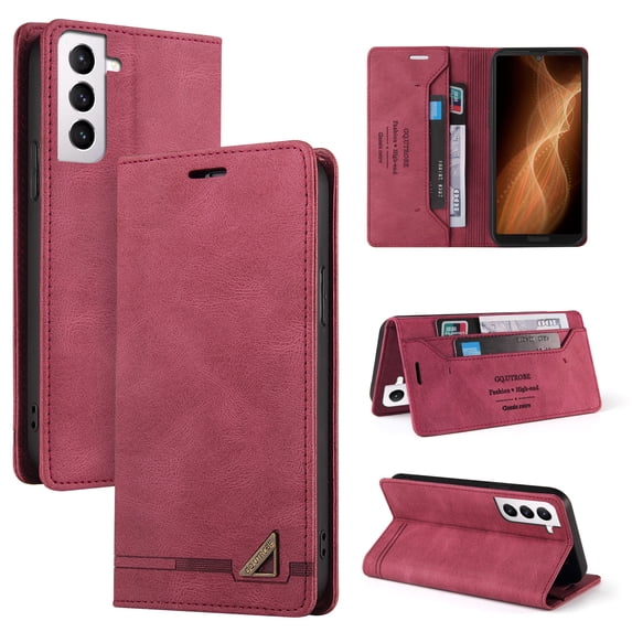 for Samsung Galaxy S22 Wallet Case with Card Holder PU Leather Magnetic Closure Folding Kickstand TPU Shockproof Inner Case Flip Cover Compatible for Samsung Galaxy S22,Red