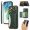 thumbnail image 1 of for Samsung Galaxy S22 Wallet Case with Card Slots, Hand Wrist Strap Rotate Ring Design, Finger Grip Ring PU Leather Magnetic Button Shockproof Purse Phone Cover for Galaxy S22, Green, 1 of 7