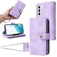 thumbnail image 1 of for Samsung Galaxy S22 Wallet Case, [Card Slots] PU Leather ID Credit Holder Folio Flip Kickstand Magnetic Clasp Phone Cover & Lanyard & Shoulder Strap for Samsung Galaxy S22, Purple, 1 of 9