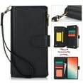 thumbnail image 1 of for Samsung Galaxy S22 Wallet Case with Card Slots, Premium PU Leather Case for Women & Men, RFID Blocking Zipper Pocket Crossbody Wrist Strap Lanyard Shockproof Protective Phone Cover, Black, 1 of 11