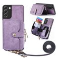 thumbnail image 1 of for Samsung Galaxy S22 Wallet Case, Crossbody Phone Purse with Card Holder for Women, Zipper PU Leather Carrying Cover Gift with Shoulder Strap Kickstand Anti-drop for S22 - Purple, 1 of 10