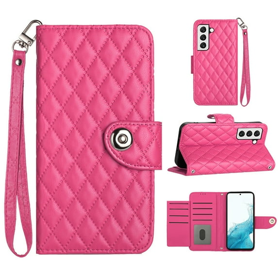 for Samsung Galaxy S22 Wallet Case, Elegant Card Holder Cash Slot PU Leather Kickstand Wrist Strap Wallet Shockproof Protective Flip Women Girls Case Cover for Samsung Galaxy S22, Rose