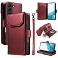 thumbnail image 1 of For Samsung Galaxy S22 Wallet Case, [RFID Blocking 11 Card Slots & 2 Cash Pockets] [Kickstand] [Wrist Strap] [Magnetic Closure] Soft PU Leather Shockproof Protective Flip Case,Red, 1 of 11