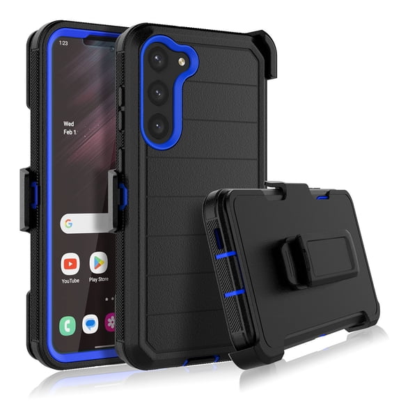 For Samsung Galaxy S23 2023 61" Case, Heavy Duty Rugged Defender Case with [Belt Clip Holster] [Built in Screen Protecotr], Shockproof Full Body Protection Kickstand Cover, Blue