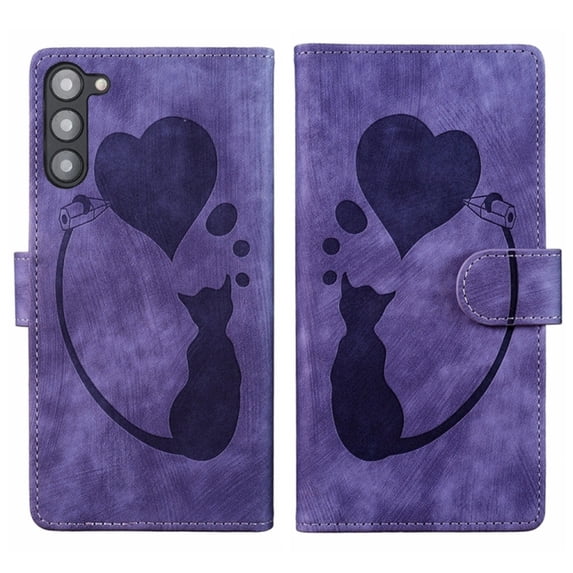 For Samsung Galaxy S23+ 5G 6.6" Cat Patterned Embossed Strong Magnetic Attachment/Closure, Card Slots/Pocket, PU Leather Flip Wallet Case ,Purple,For Galaxy S23+ 5G