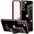 thumbnail image 1 of for Samsung Galaxy S23 5G Case Black Love Hearts Design for Women Girl Men, Luxury Plating with Strap Stand Full Camera Lens Protection Bumper for Galaxy S23 5G, 1 of 12