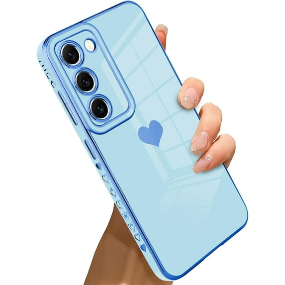 Samsung Galaxy S23 5G Case Love Heart 6D Plating Electroplate Luxury Elegant Case Camera Protector Soft TPU Shockproof Protective Corner Back Cover -Blue