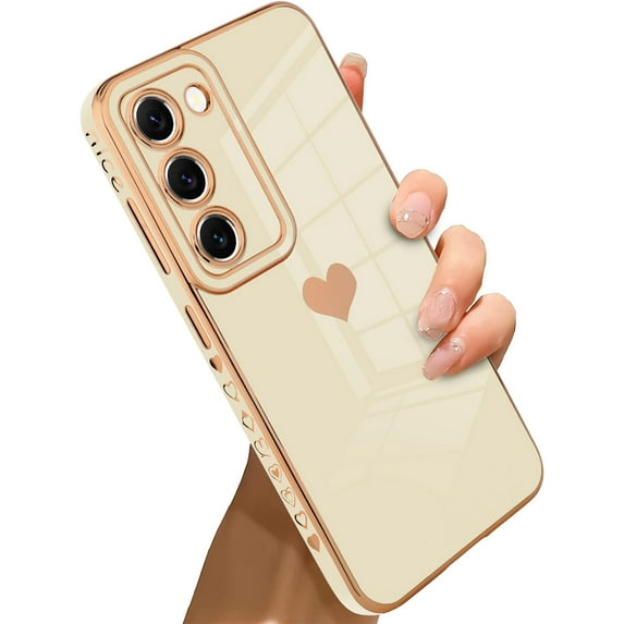 Samsung Galaxy S23 5G Case Love Heart 6D Plating Electroplate Luxury Elegant Case Camera Protector Soft TPU Shockproof Protective Corner Back Cover -White