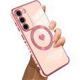 thumbnail image 1 of for Samsung Galaxy S23 5G Case [Support Magsafe] Love Heart Pattern Magnetic Plating Electroplate Luxury Elegant Case Camera Protector Soft TPU Shockproof Protective Corner Back Cover -Pink, 1 of 11