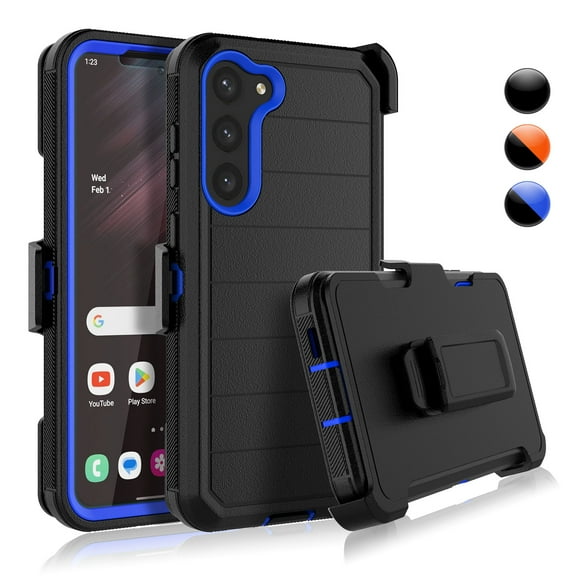 Samsung Galaxy S23 5G Case with Belt-Clip Holster ,Njjex Heavy Duty Protective Drop Protection Shockproof Cover with screen protector - Black + Blue
