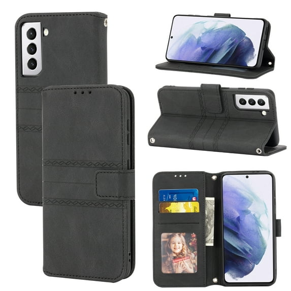 for Samsung Galaxy S23 5G Flip Case, Premim PU Leather Folio Flip with Design Card Slots Wrist Strap Shockproof Kickstand Magnetic Protective Girls Cover for Samsung S23, Black