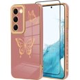 thumbnail image 1 of Samsung Galaxy S23 6.1 Inch Luxury Plating Cute Butterflies Cover with Screen Protector Fun Cute Side Pattern Soft TPU Shockproof Full Camera Lens Protection Electroplated Case - Pink, 1 of 11