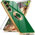 thumbnail image 1 of for Samsung Galaxy S23 Case with 1 Screen Protector, Built-in 360° Rotation Ring Holder Magnetic Stand, Luxury Shiny Plating Edge Shockproof Electroplated Protective Phone Cover (Green/Golden), 1 of 14