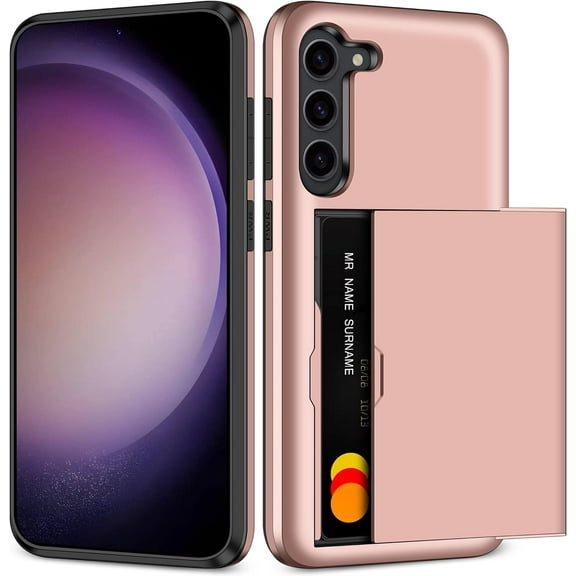 for Samsung Galaxy S23 Case with Card Holder Dual Layer Heavy Duty Samsung S23 Wallet Case Hard PC Soft Rubber Shockproof Protective Phone Case for Samsung Galaxy S23 5G 6.1''(Rose Gold)