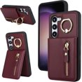 thumbnail image 1 of Samsung Galaxy S23 Case with Card Holder for Women, Samsung Galaxy S23 Phone Case Wallet with Credit Card with Ring Kickstand Zipper Slim Stand Case - Red Wine, 1 of 14