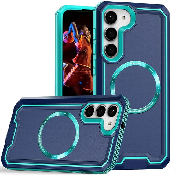 for Samsung Galaxy S23 Case Compatible with MagSafe, Dual Layer Protection Rubber Cover Phone Case with Wireless Charging for Samsung Galaxy S23 YJ Blue