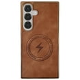 thumbnail image 1 of for Samsung Galaxy S23 Case Compatible with MagSafe,Vintage Classic Leather Luxury Business Vintage PU Cover,Plating Edge Anti-Scratch Shockproof Case for Samsung Galaxy S23,Brown, 1 of 11