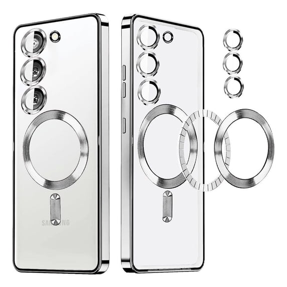 Samsung Galaxy S23 Case Diamond Platinum MagSafe Collection Hybrid Bumper Protective Phone Case, Soft, Sleek Protection, Slim Design, Matte Finish - Silver