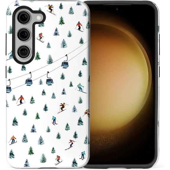 for Samsung Galaxy S23 Case, Dual-Layer Hard Shell, Silicone Phone Cover, Full Body Protection Shockproof Case for Samsung Galaxy S23-Skiing Resort Winter Holiday