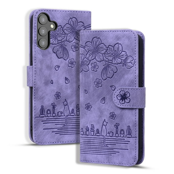 for Samsung Galaxy S23 Case, Flower Embossed PU Leather Shockproof Magnetic Flip Cover Card Holders Wallet Purse Phone Case for Samsung Galaxy S23 6.1 inch,Purple