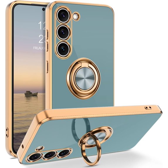 for Samsung Galaxy S23 Case, Galaxy S23 6.1" Case, Slim Lightweight Ring Holder Kickstand Magnetic Car Mount Supported Electroplated Women Girls Case for Samsung Galaxy S23 6.1"-Grey