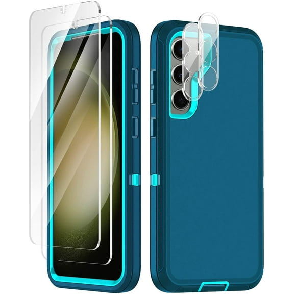 Samsung Galaxy S23 Case,Galaxy S23 case 6.1" with 2 Pack Tempered Glass Screen Protector+2 Pack Camera Lens Protector Heavy Duty Shockproof 3-Layer Full Body Protection Case,Turquoise